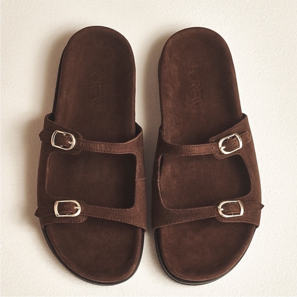 J.Crew Colbie buckle sandals in tobacco, brown suede